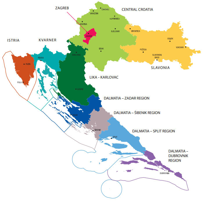 Regions of Croatia map