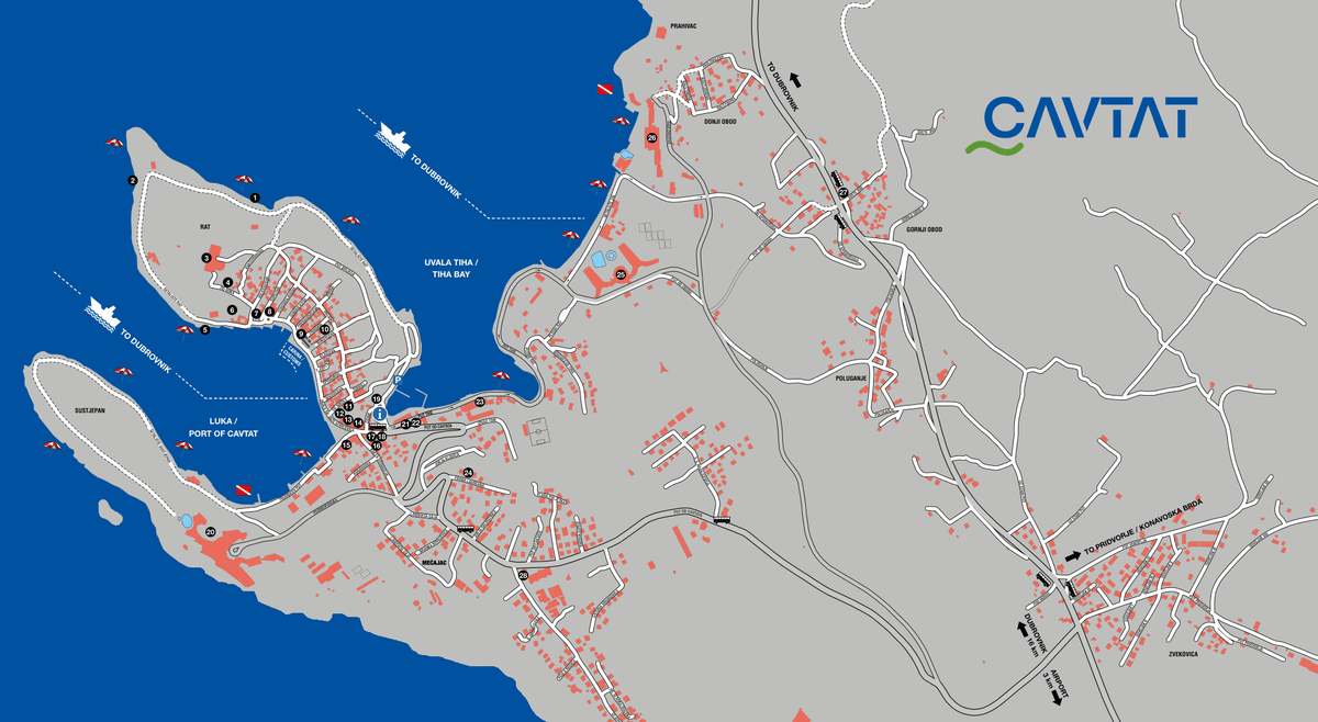Cavtat beaches and walks (map overview)