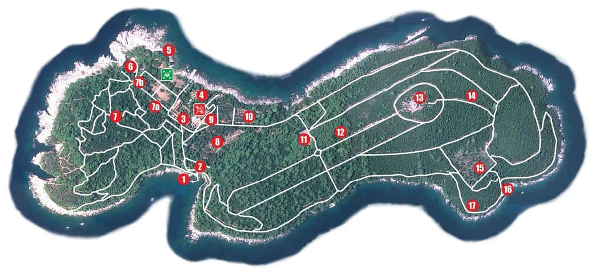 Island Lokrum map and points of Interest