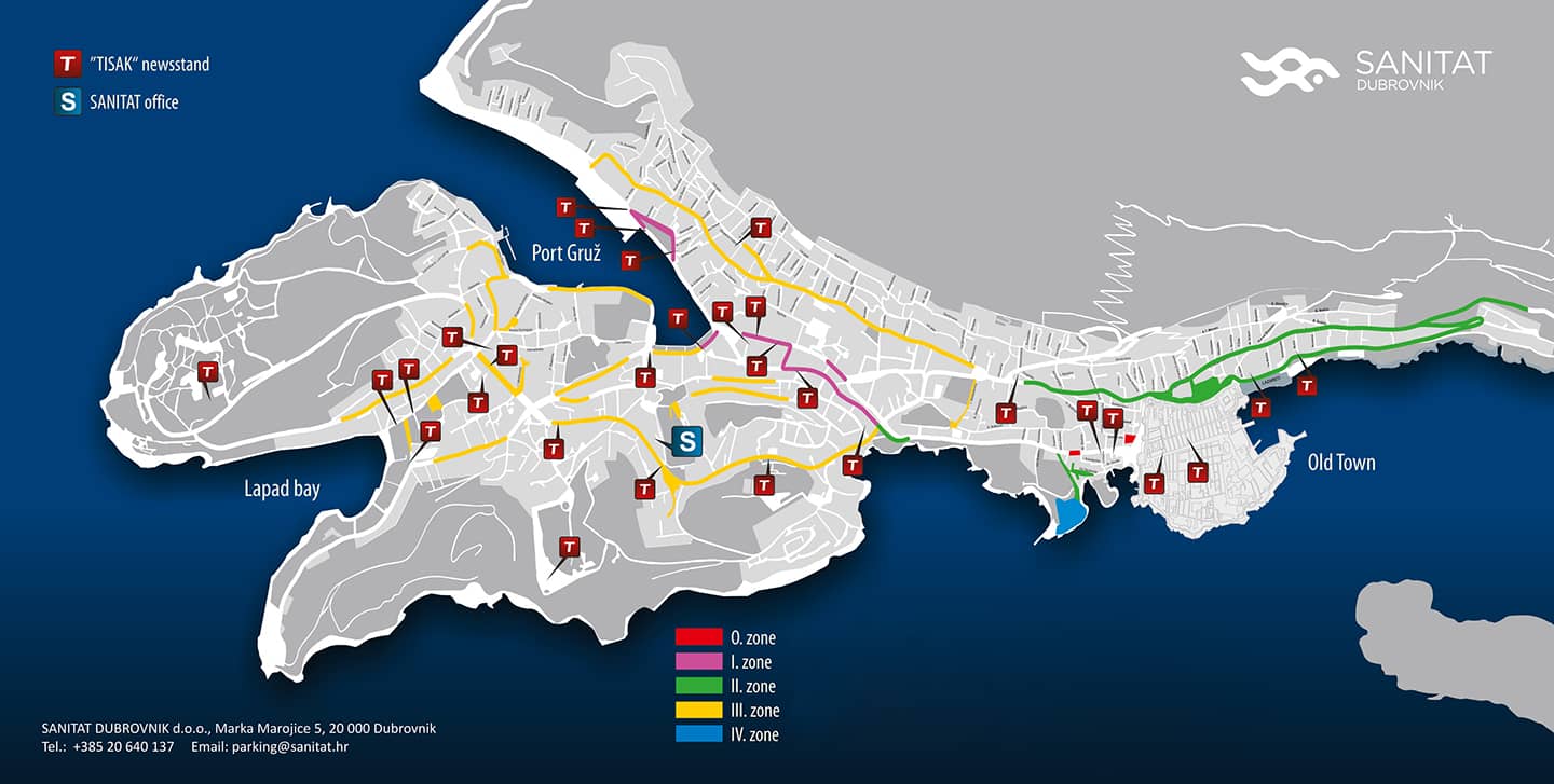 Parking zones Dubrovnik map